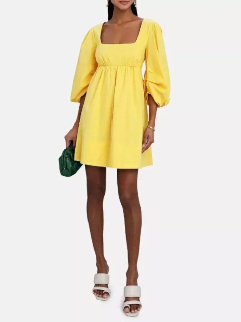 STAUD Sophie Mini Dress Yellow Poplin Puff Sleeve Darling Babydoll Sundress $295 - Picture 5 of 16
